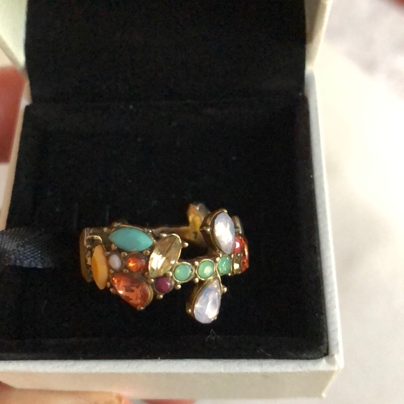 J. Crew multi-colored gold/brass tone with crystals ring, Crew quality ~firm. - Picture 1 of 7